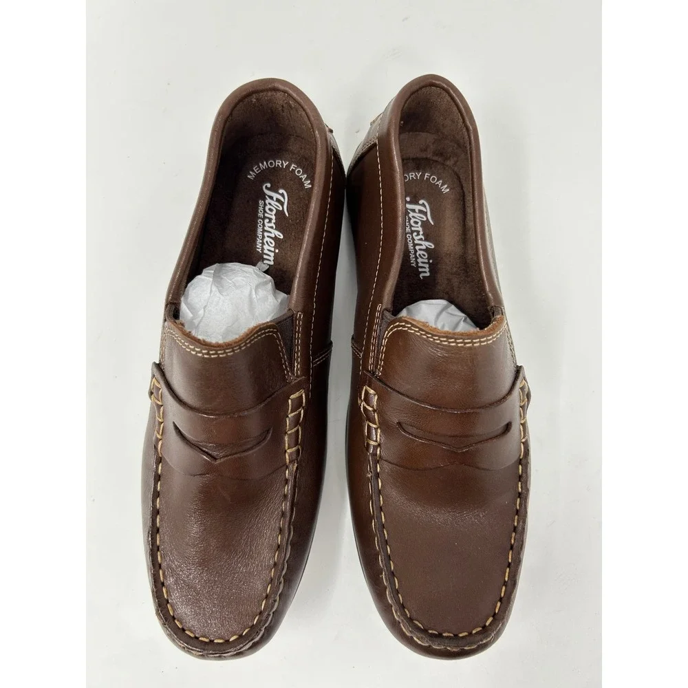 Florsheim Kids 4 M Brown Leather Penny Loafer Memory Foam Slip On Dress Shoes